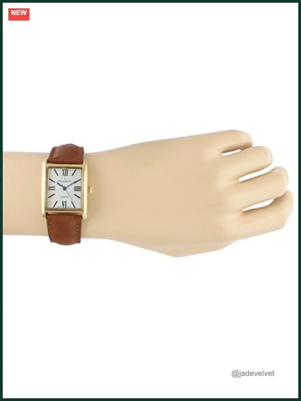 14K Gold Plated Tank Dress Watch Roman Numerals Leather Strap